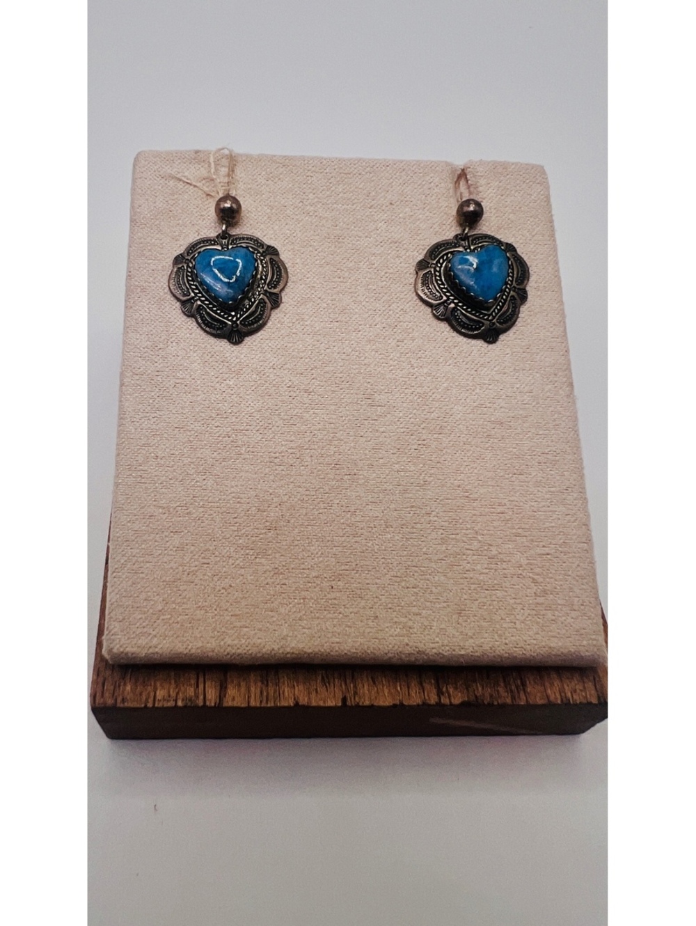 Vintage QTO Quoc Turquoise Ster. Silver 925 Blue Turquoise Heart Dangle Earrings